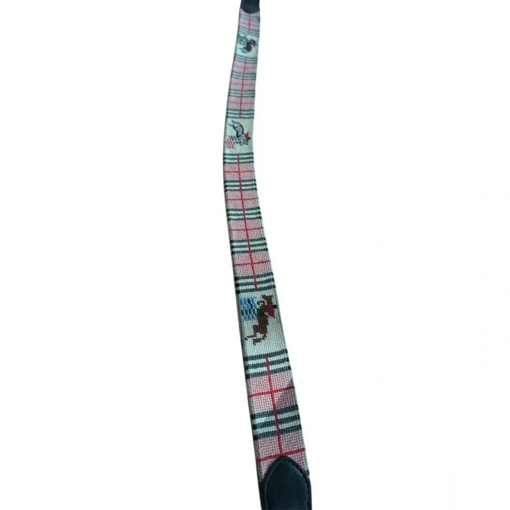 Vintage Equestrian Steeplechasing Needlepoint over Leather Belt